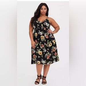 Torrid Black Midi Dress with Floral Print
